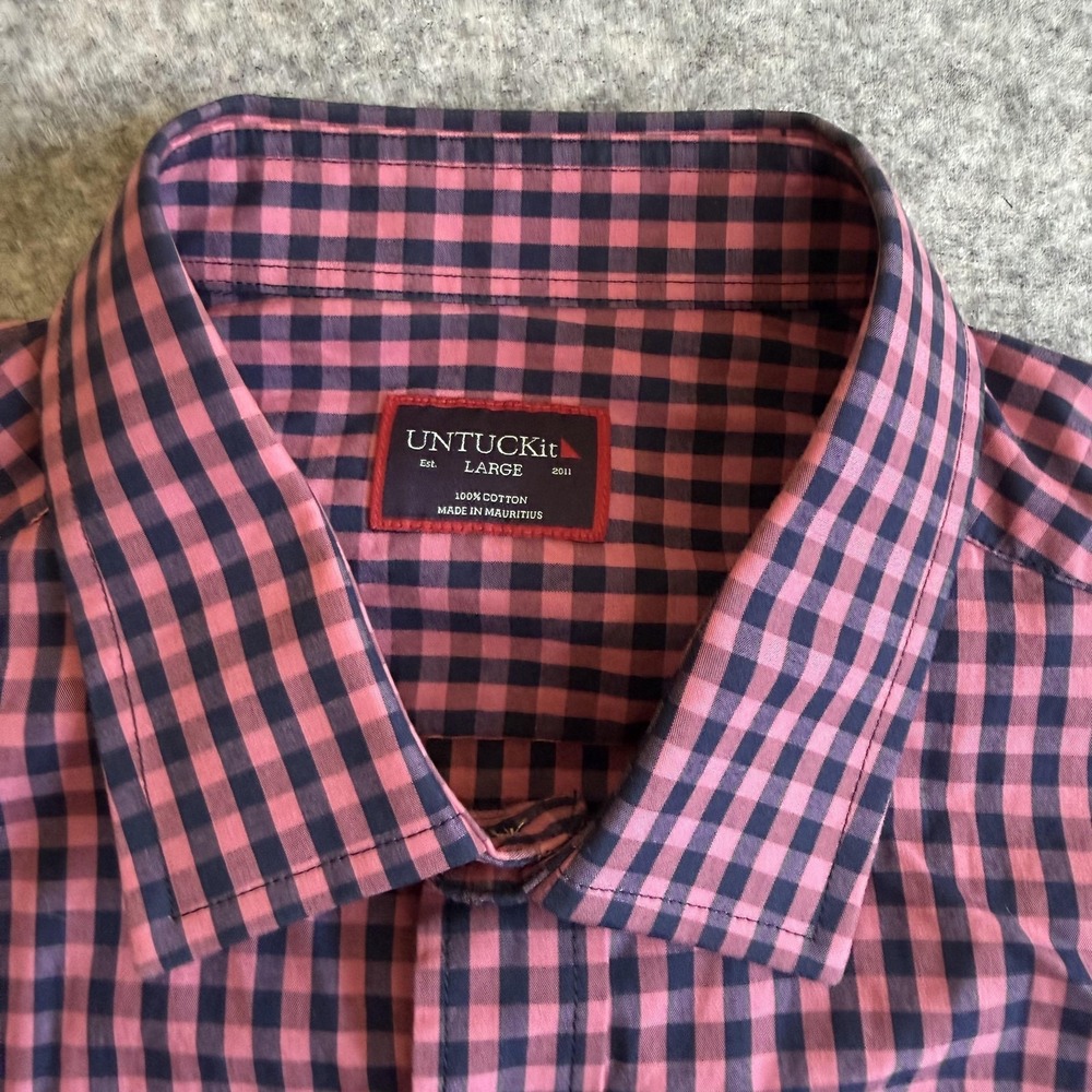 UNTUCKit Shirt Mens Large Pink Blue Check Button Up Long Sleeve Purato 41257 - Picture 3 of 7
